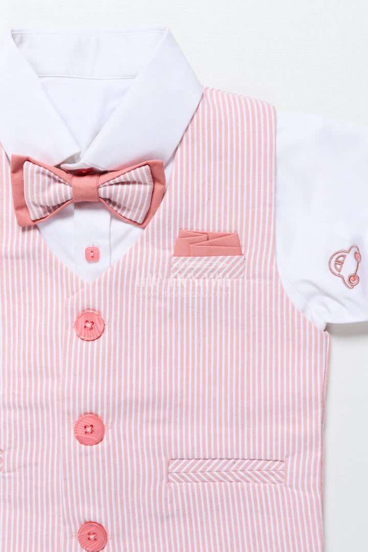 Toddler Boys Cotton Jacket Set with Pink Striped Design