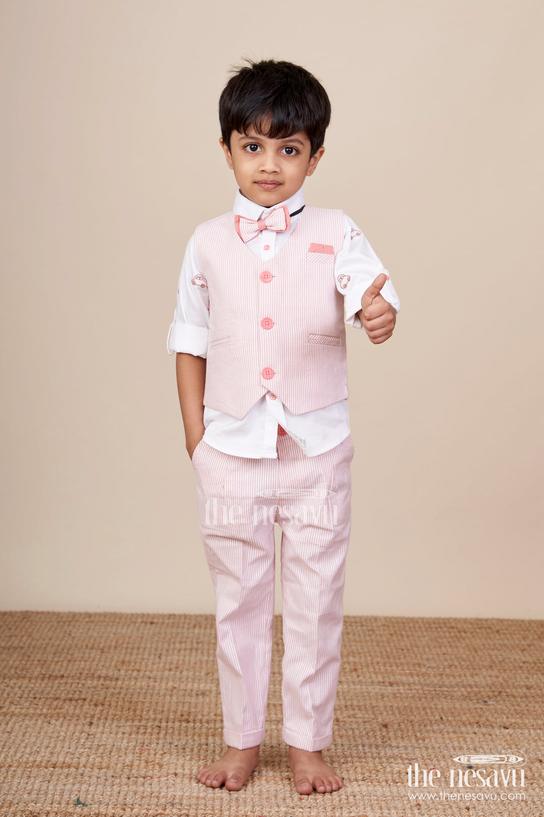 Toddler Boys Cotton Jacket Set with Pink Striped Design