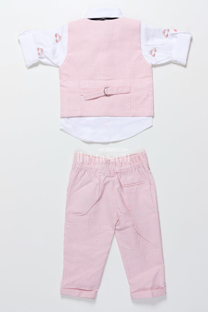 Toddler Boys Cotton Jacket Set with Pink Striped Design