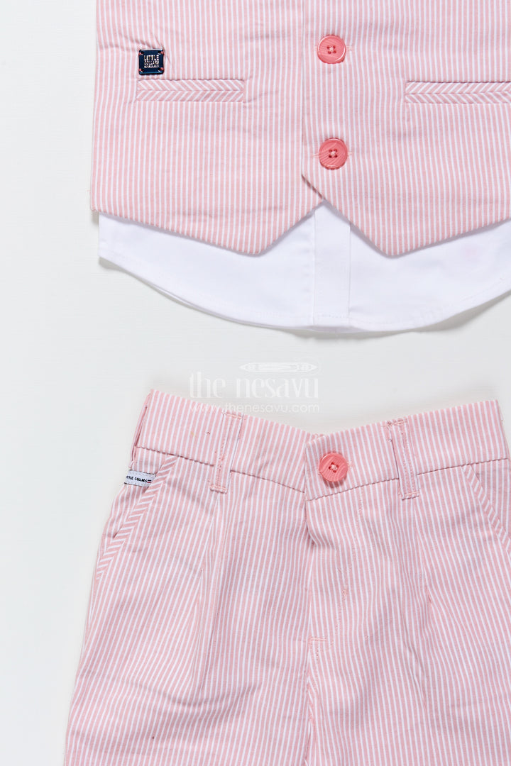 Toddler Boys Cotton Jacket Set with Pink Striped Design