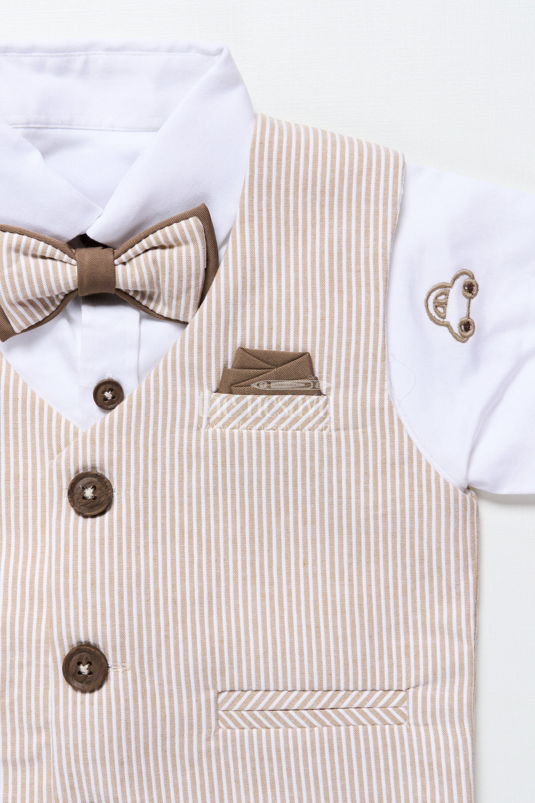 Toddler Boys Brown Striped Jacket Set for Festive and Smart Casuals
