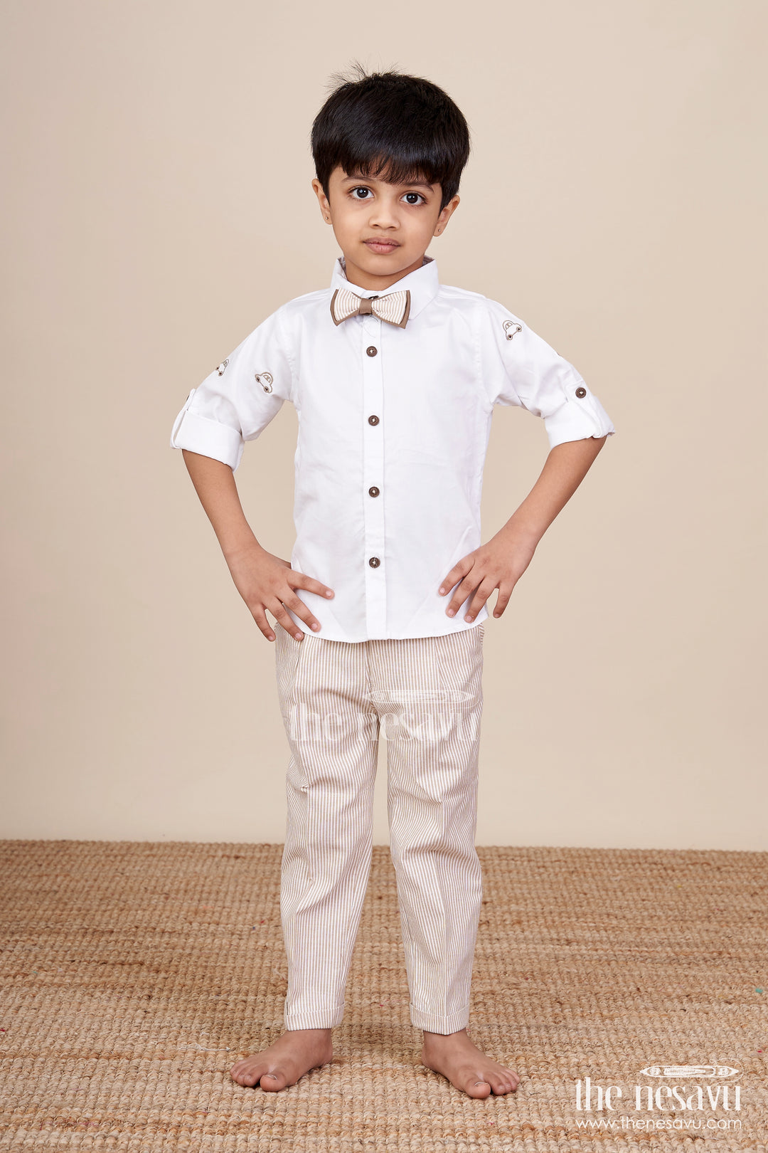 Toddler Boys Brown Striped Jacket Set for Festive and Smart Casuals