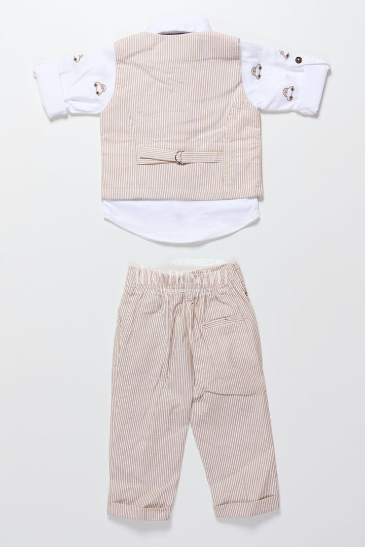 Toddler Boys Brown Striped Jacket Set for Festive and Smart Casuals