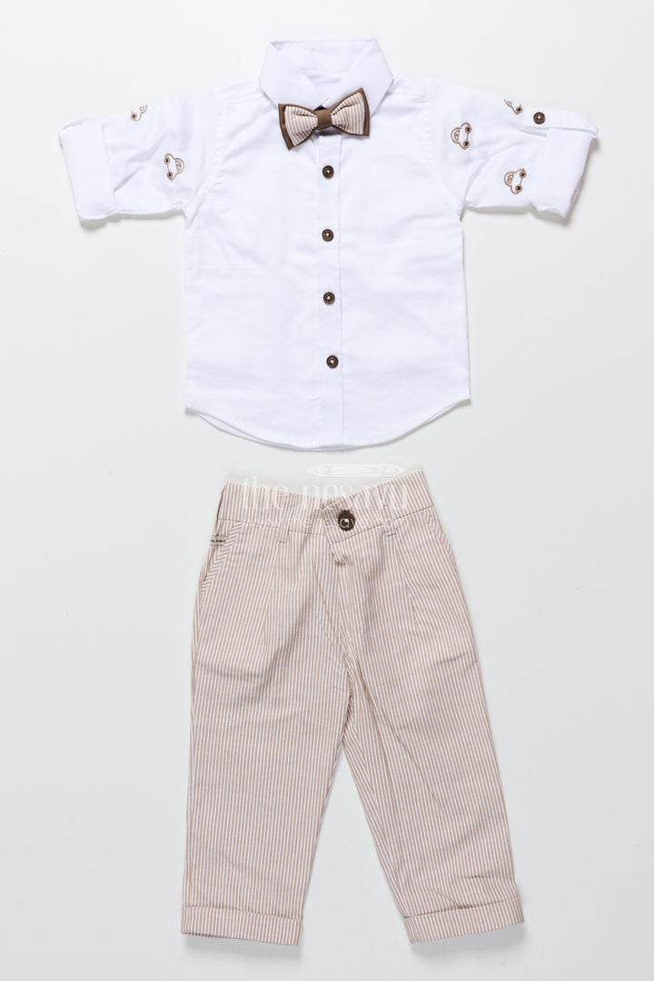 Toddler Boys Brown Striped Jacket Set for Festive and Smart Casuals