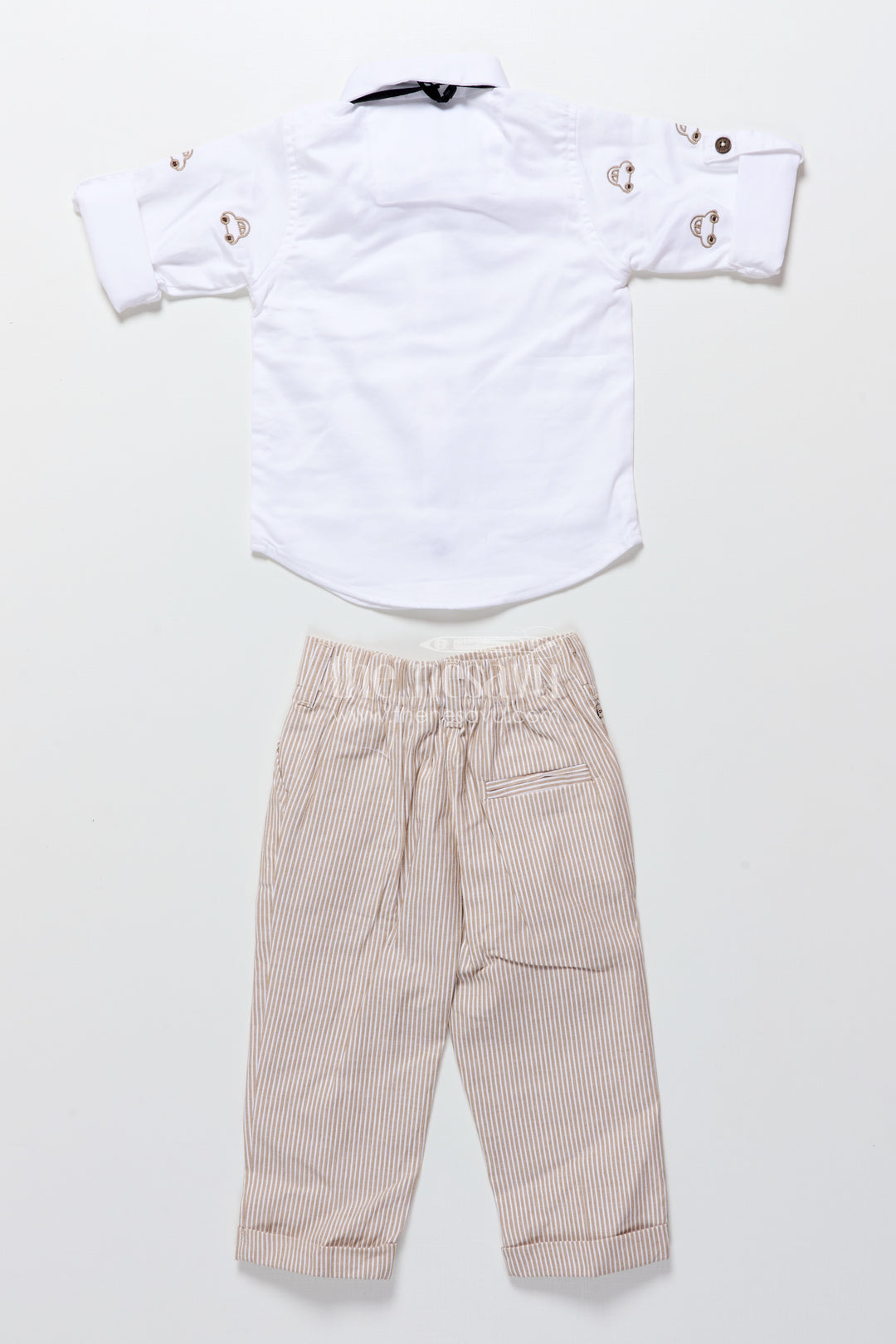 Toddler Boys Brown Striped Jacket Set for Festive and Smart Casuals