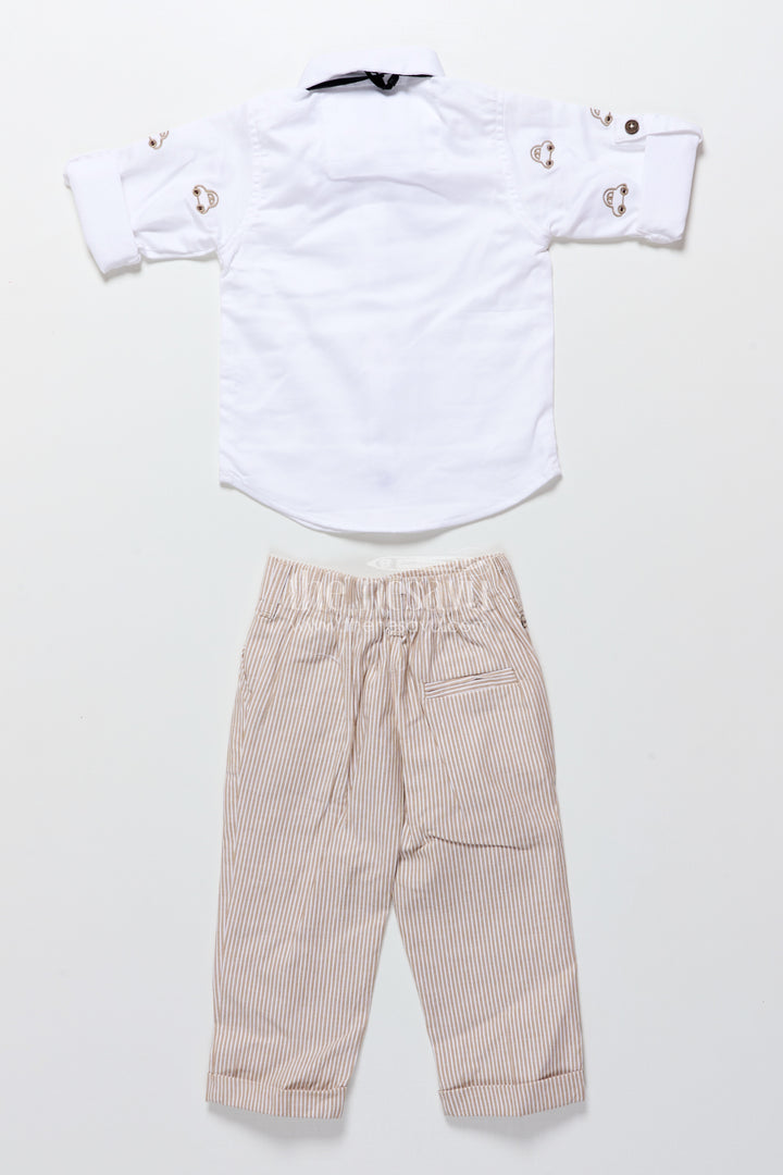 Toddler Boys Brown Striped Jacket Set for Festive and Smart Casuals