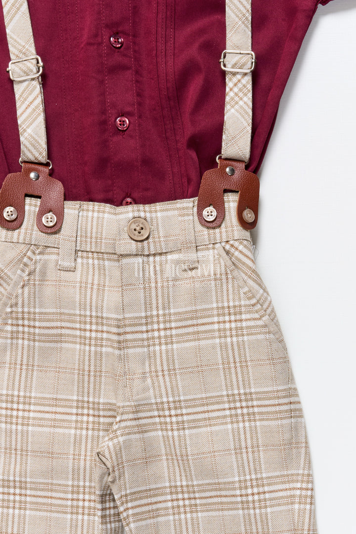 Boys Cotton Outfit with Bow Tie and Suspenders for Party and Celebrations