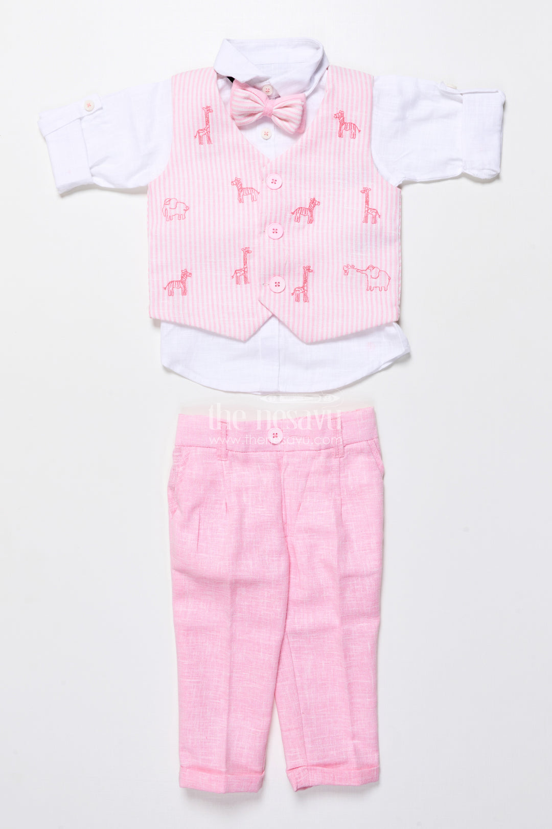Toddler Boys Festive Outfit with Animal Embroidery Jacket and Cotton Pants