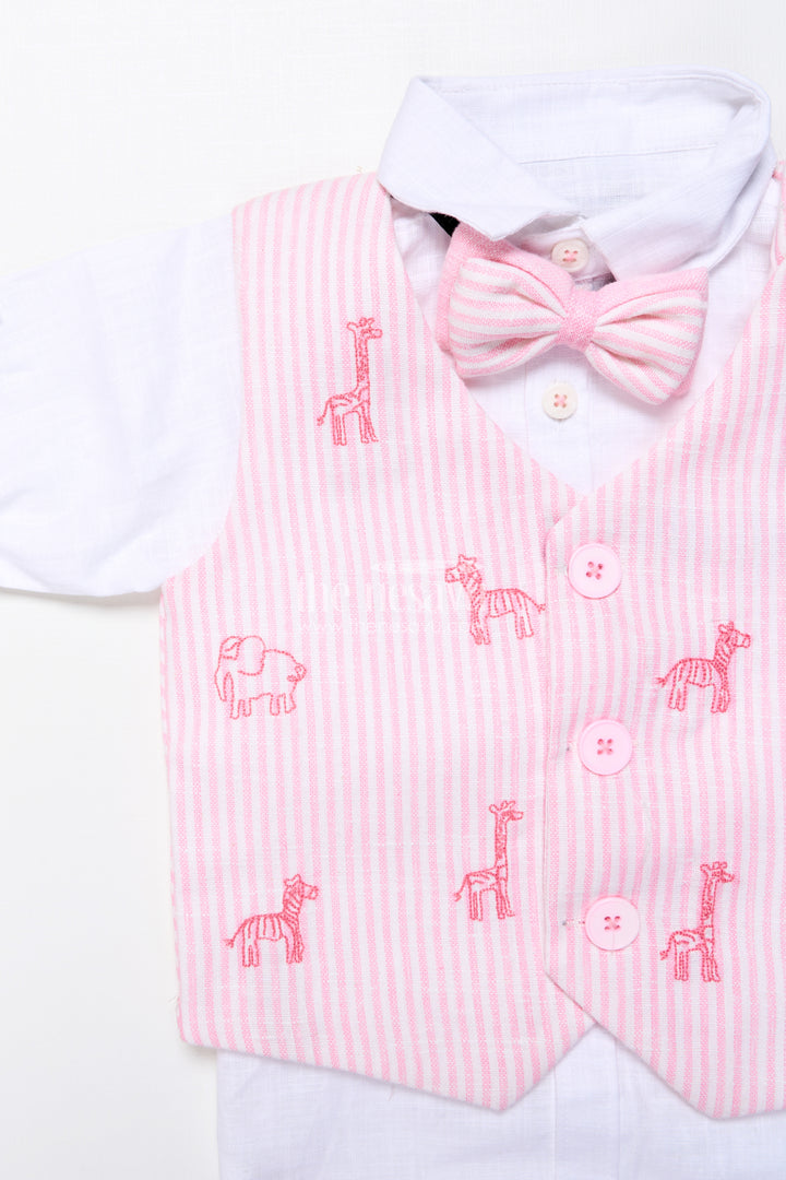 Toddler Boys Festive Outfit with Animal Embroidery Jacket and Cotton Pants