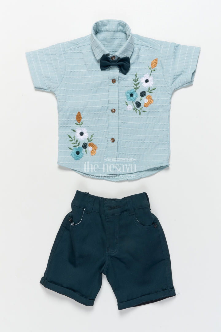 Boys Floral Embroidered Shirt and Shorts Set for Casual Celebrations