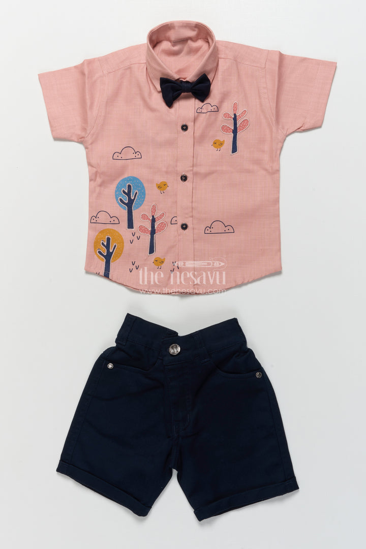 Boys Tree-Embroidered Shirt and Shorts Set for Birthdays and Outings