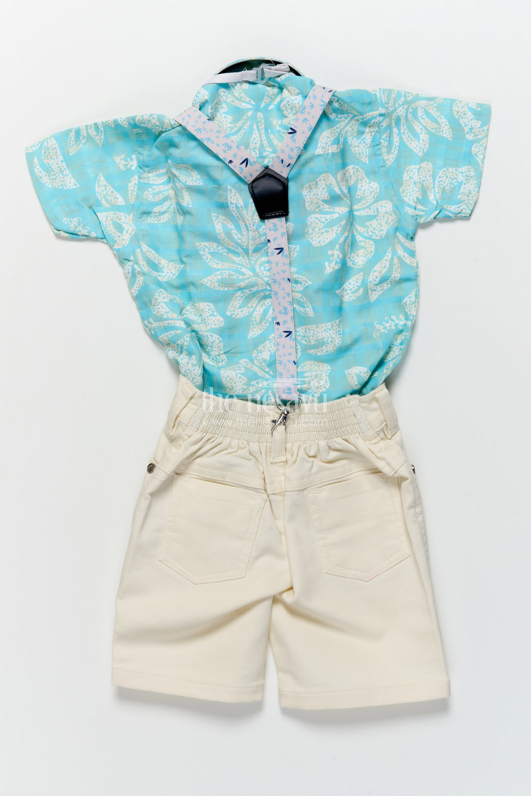 Boys Suspender Outfit Set with Leaf Print for Family Functions and Celebrations