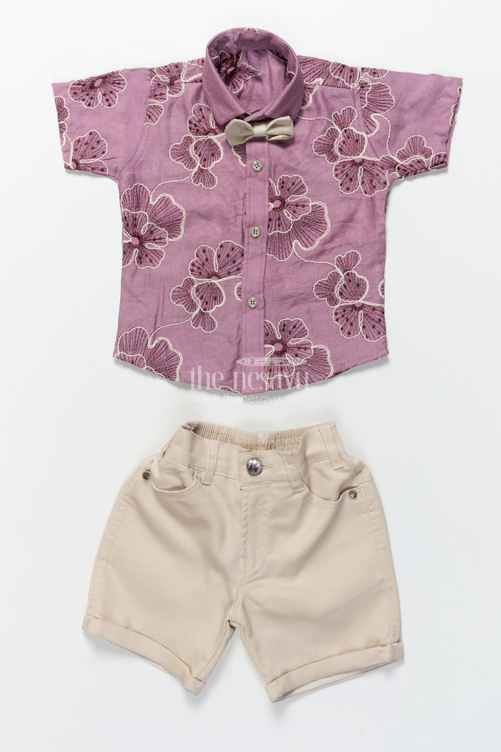 Boys Festive Wear Set with Floral Embroidery and Soft Cotton Shorts