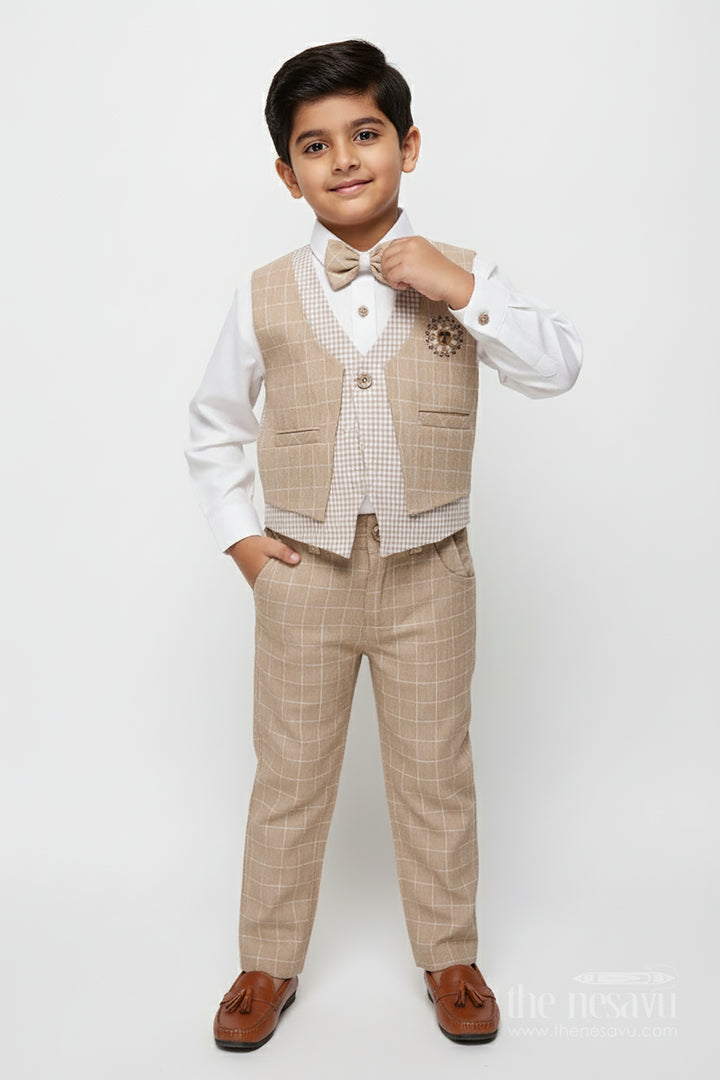 Toddler Boys Festive Jacket Set In Beige for Weddings and Events