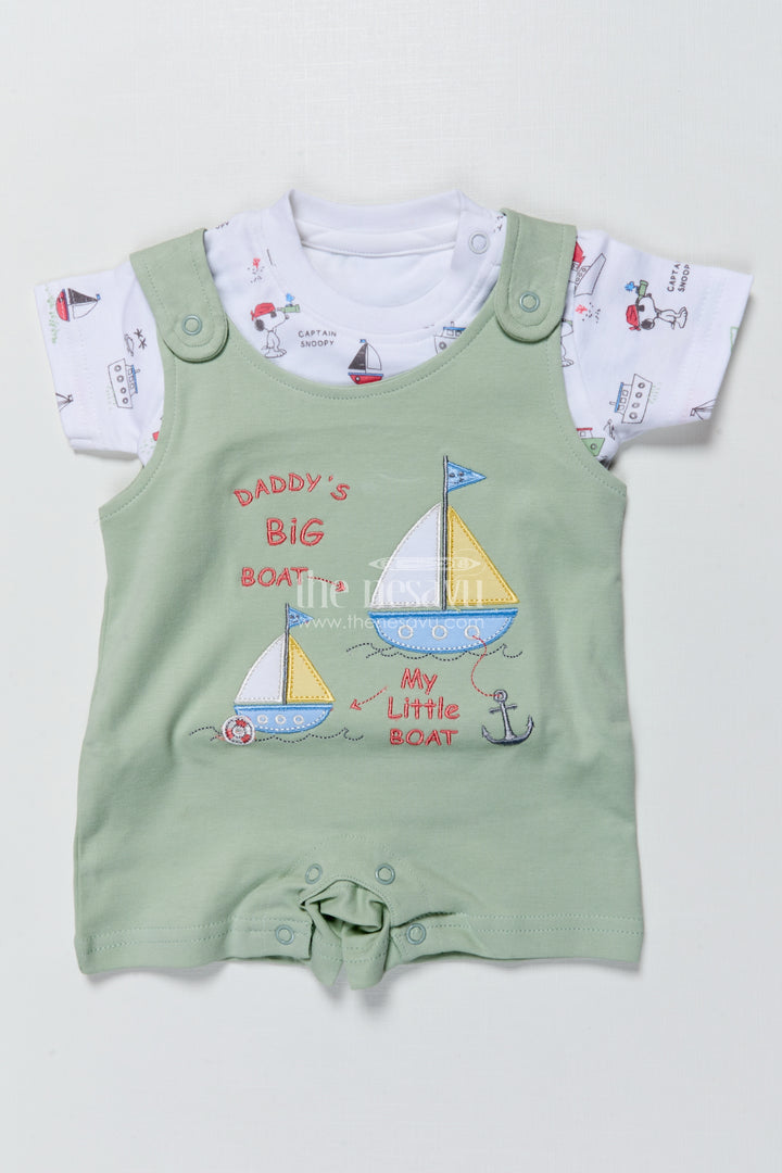 Baby Casual Cotton Romper with Sailboat Embroidery for Play and Nap Time