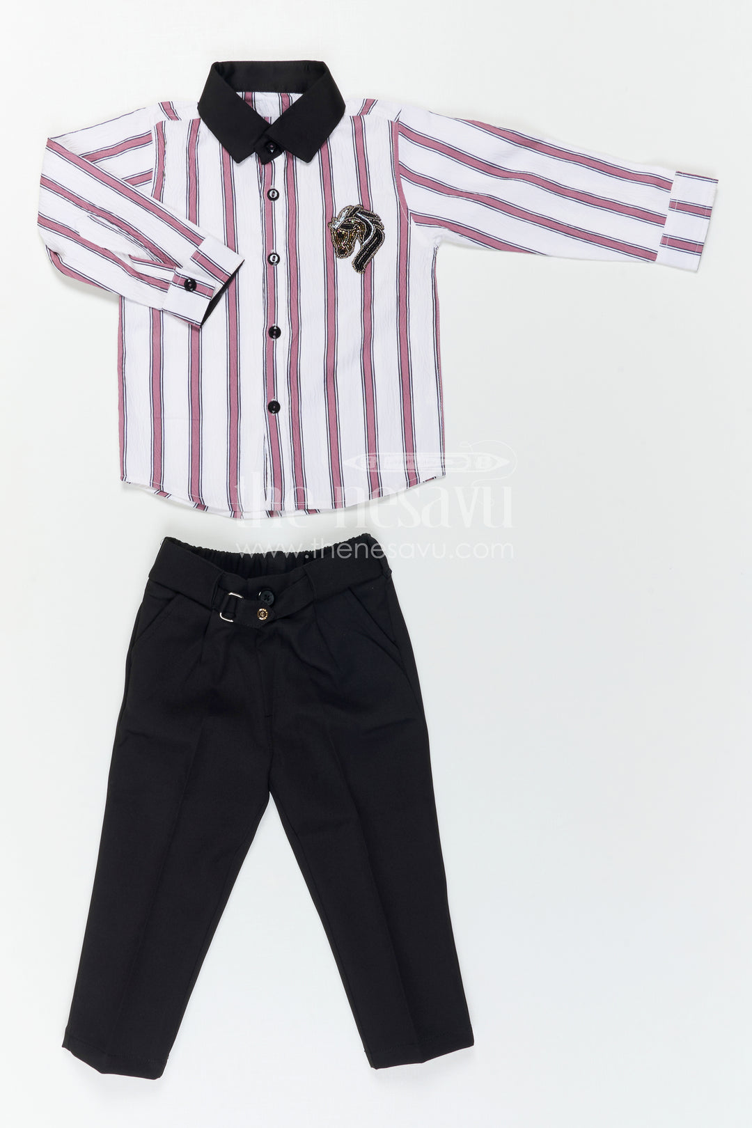Boys Striped Shirt and Pants Set for Casual Outings and Smart Wear
