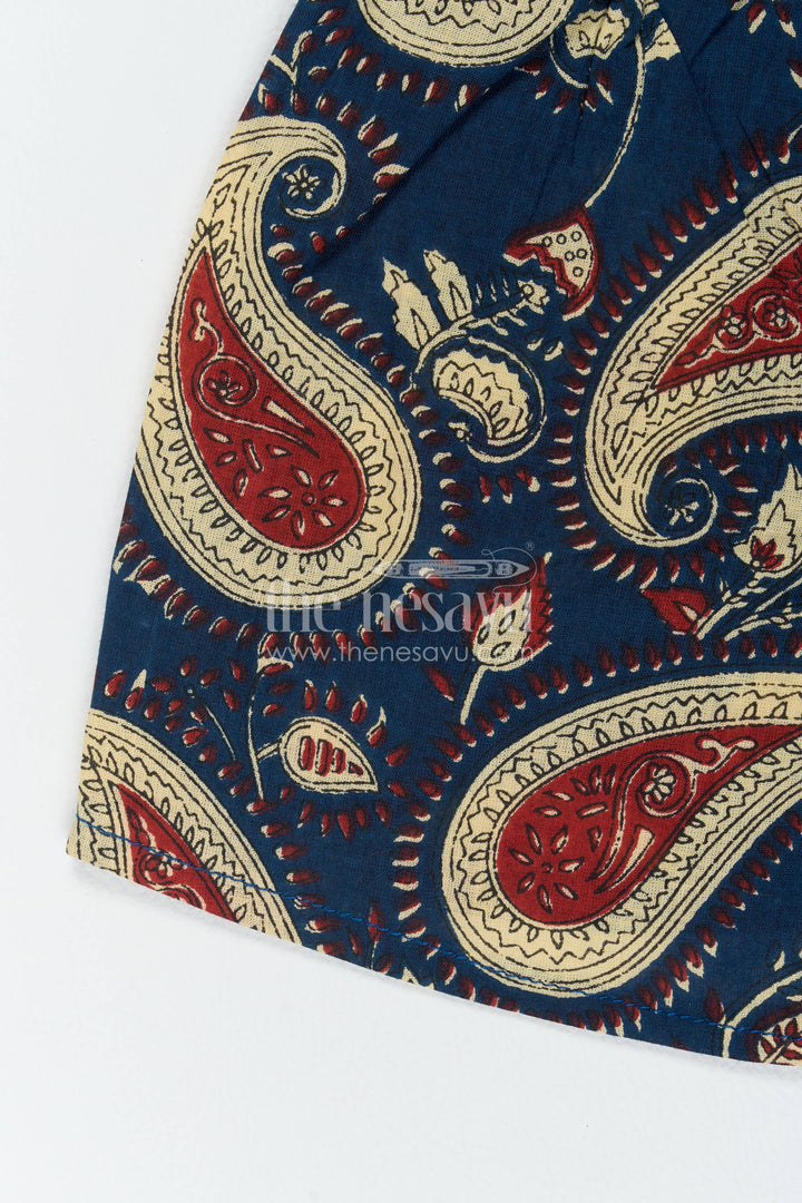 Boys Cotton Shirt and Shorts Set with Paisley Print in Blue