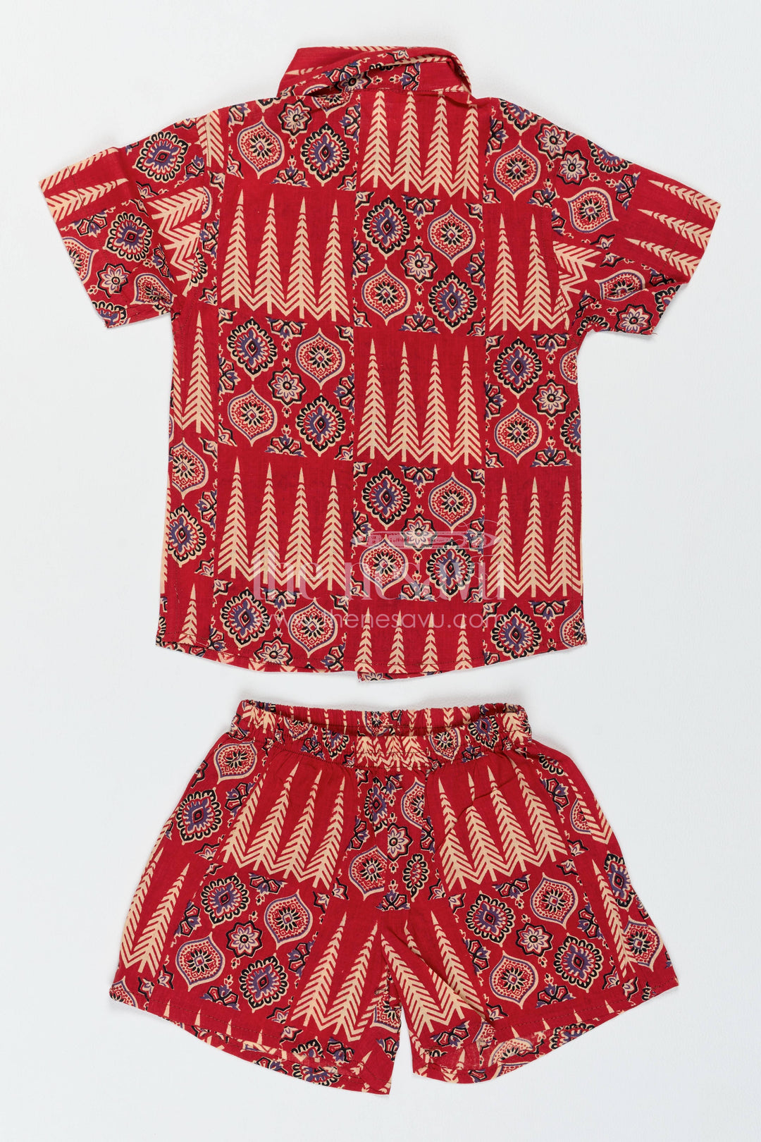Boys Cotton Shirt and Shorts Set for Kids with Striped Detailing in Red