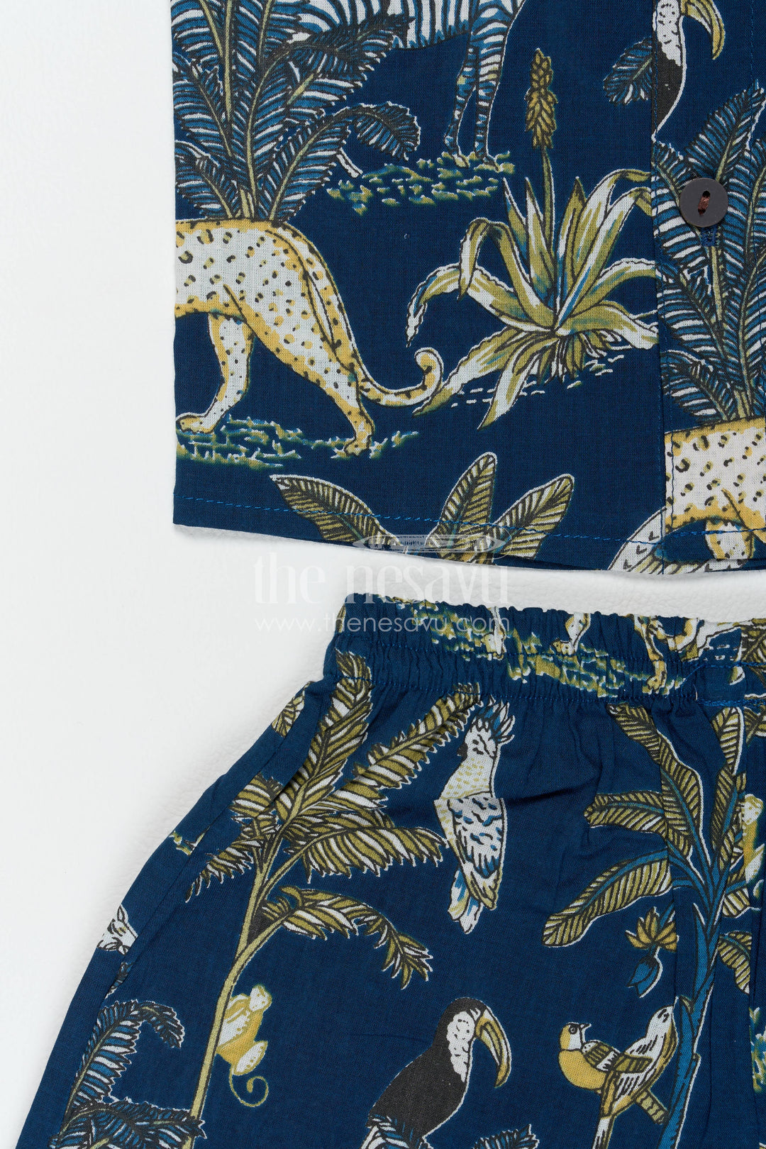 Boys Cotton Shirt and Shorts Set with Safari Print in Blue