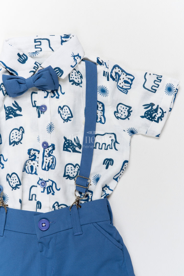 Boys Cotton Shirt and Shorts Set with Elephant Detailing in Blue