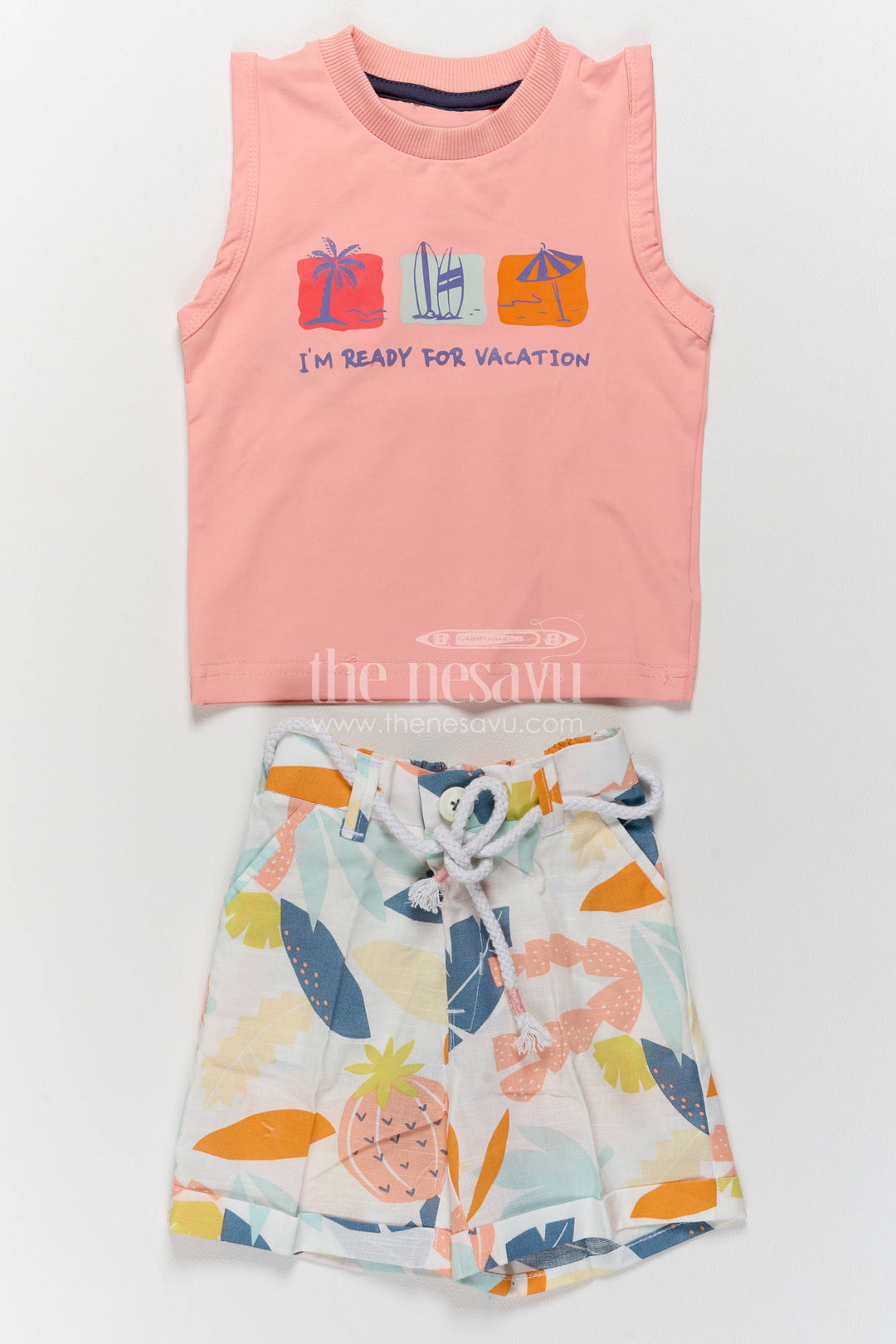 Boys Cotton Shirt and Shorts Set with Designer Detailing in Peach