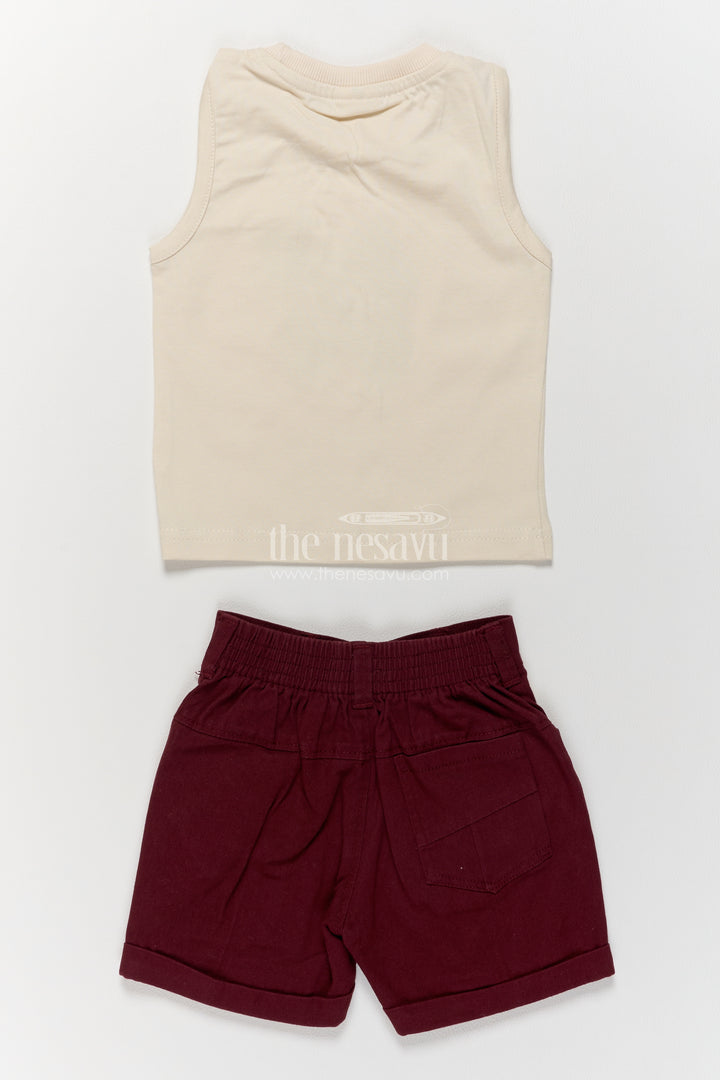 Boys Cotton Shirt and Shorts Set with Designer Detailing in Maroon