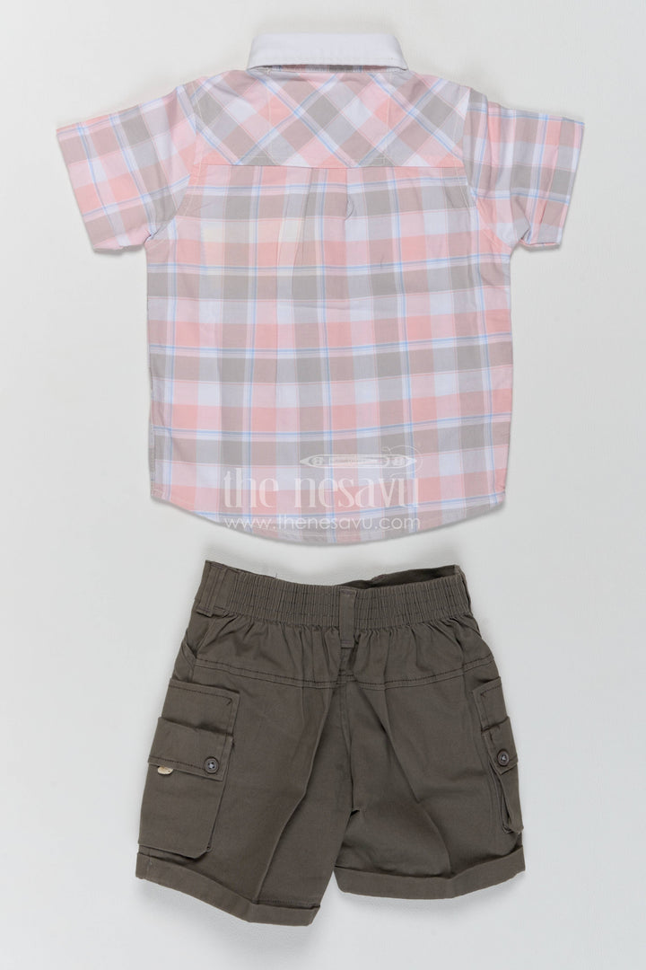 Boys Cotton Shirt and Shorts Set with Pink Plaid Detailing for Celebrations