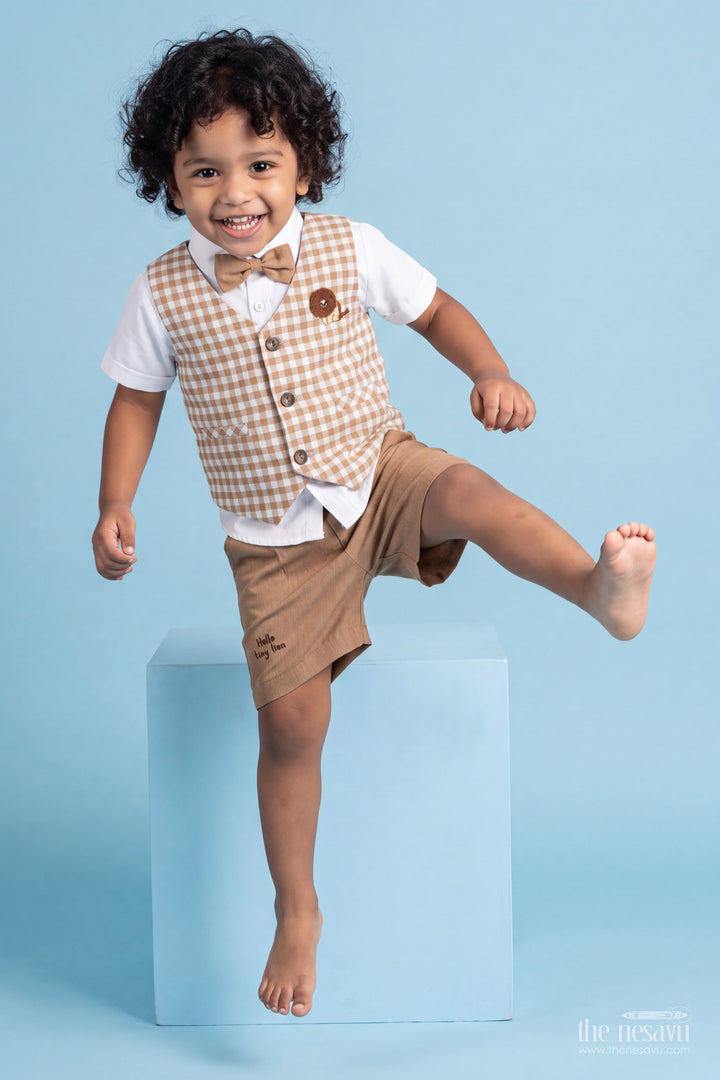 Boys Waistcoat Set for Celebrations with Brown Gingham Tailoring