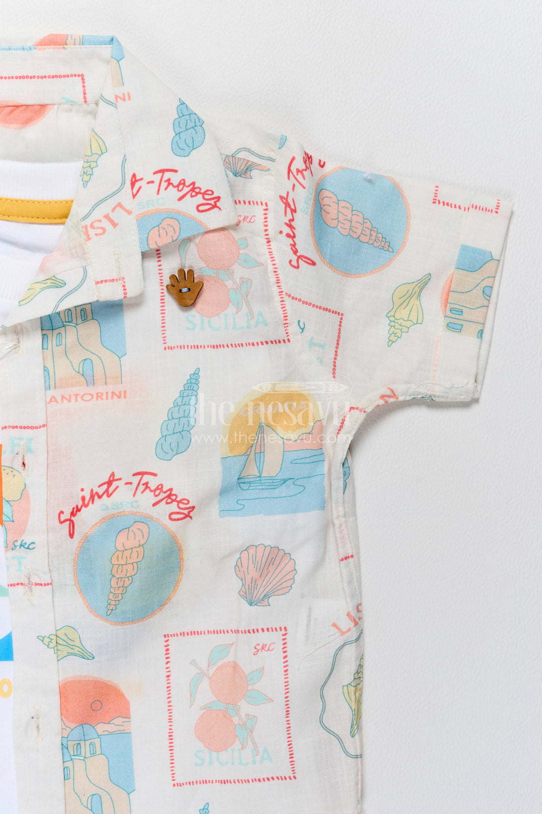 Boys Cotton Shirt and Shorts Set with Designer Detailing in Orange