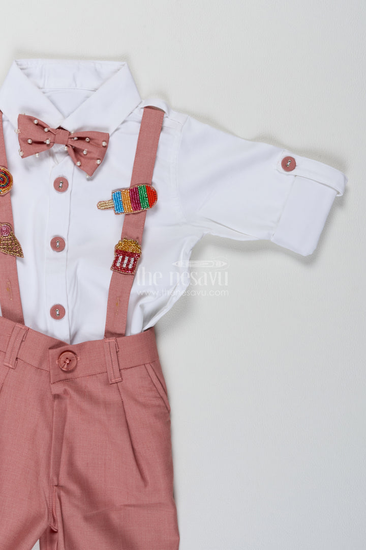 Boys Shirt and Trouser Set with Designer Detailing in Pink