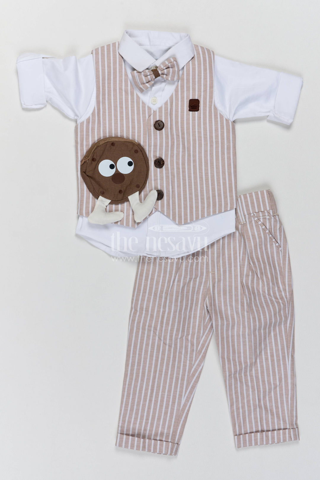 Boys Waistcoat Set for Kids with Striped Detailing in Pink