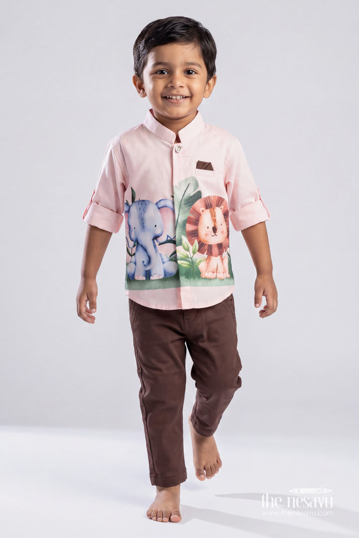 Boys Shirt and Trouser Set for Celebrations with Pink Elephant Detailing