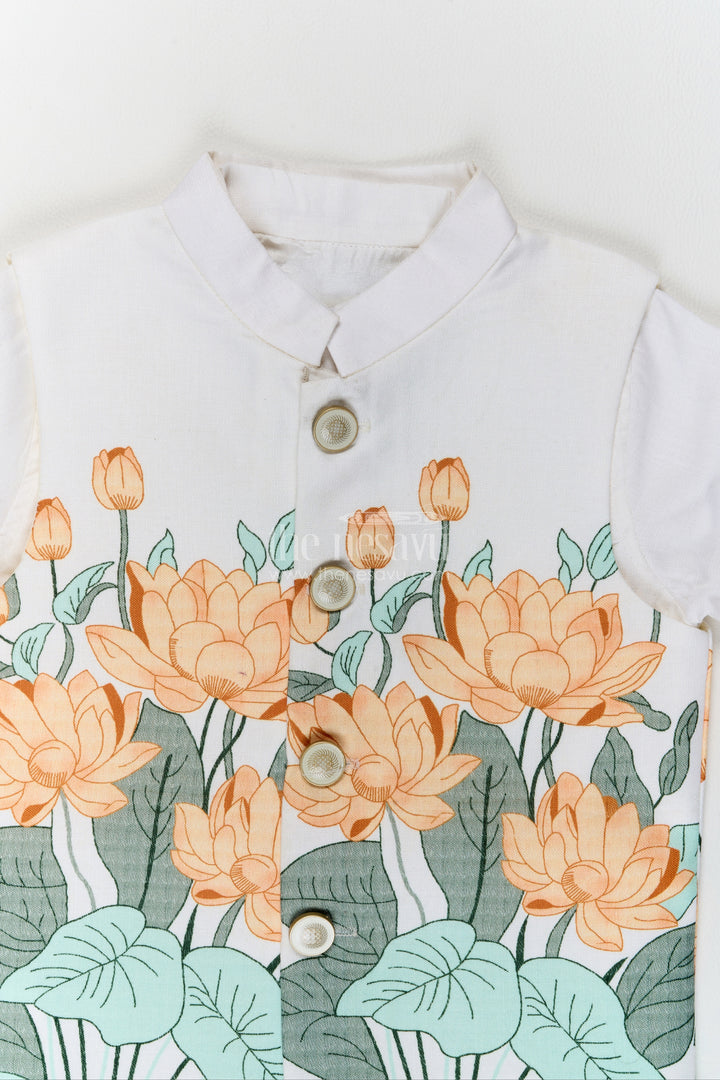 Boys Ethnic Jacket Set in Off White for Ceremony Dressing