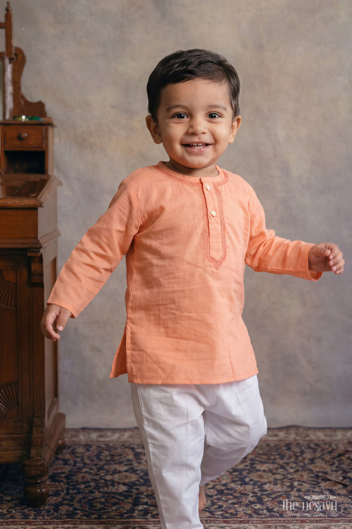 Boys Festive Kurta Set in Orange for Celebrations and Photos