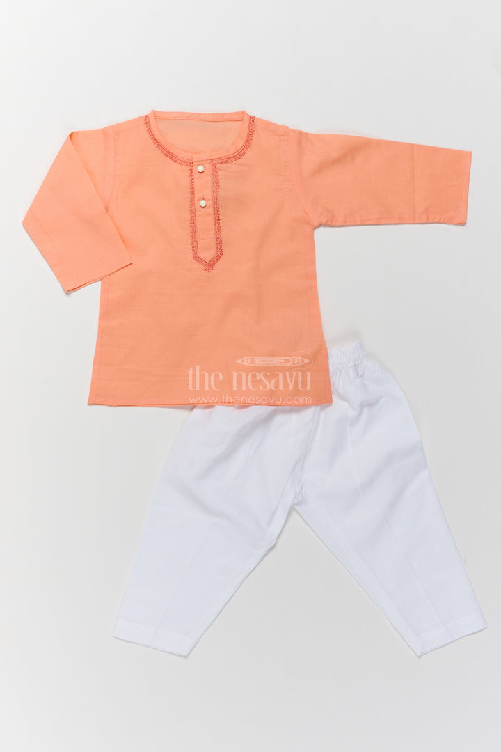 Boys Festive Kurta Set in Orange for Celebrations and Photos