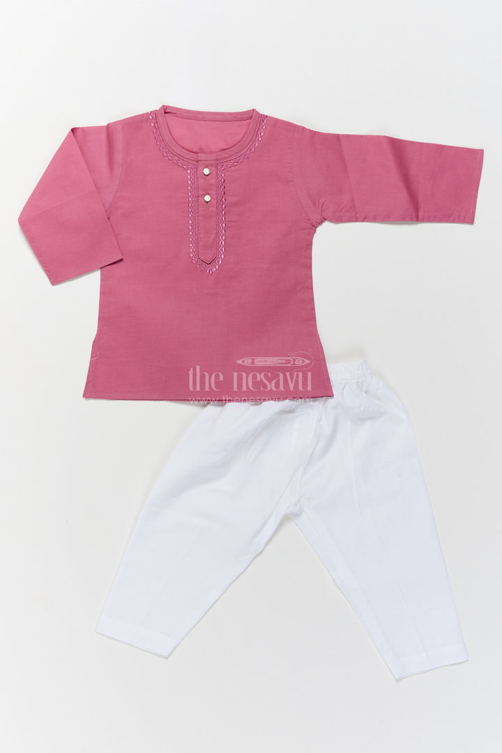 Boys Kurta Pajama Set in Pink with Smart Tailoring