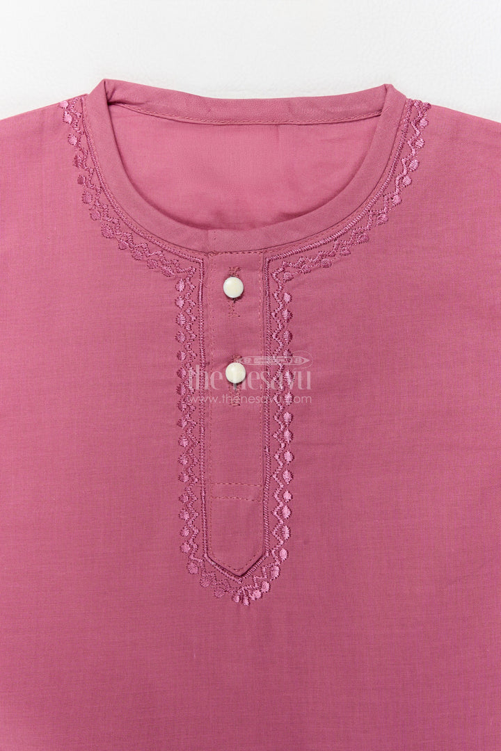 Boys Kurta Pajama Set in Pink with Smart Tailoring