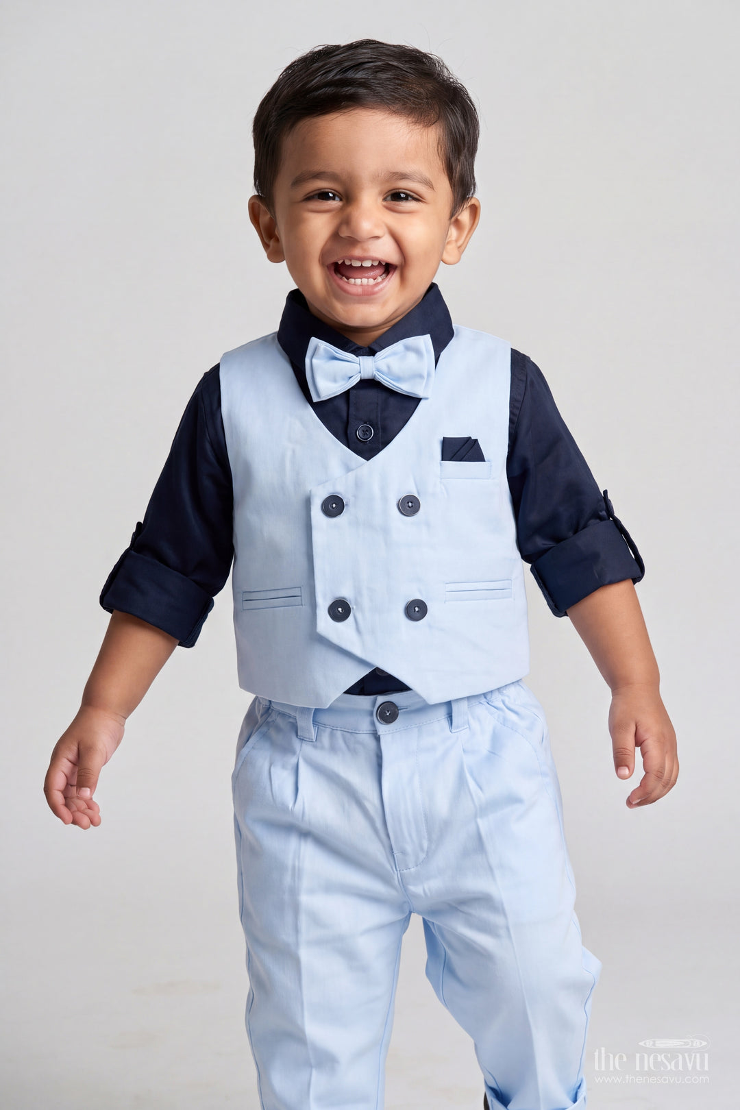 Boys Nehru Jacket Set in Blue with Smart Tailoring