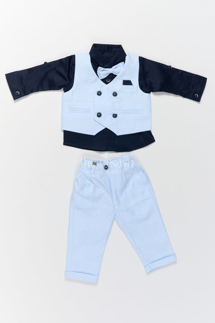 Boys Nehru Jacket Set in Blue with Smart Tailoring