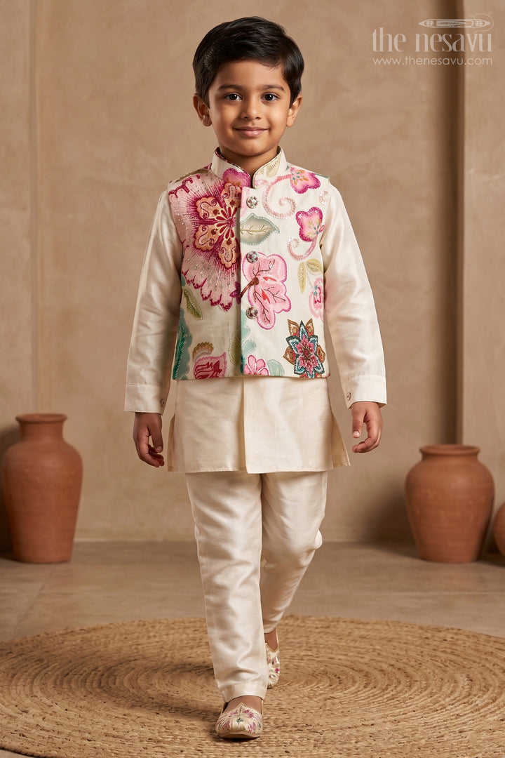 Boys Kurta Set with Jacket for Weddings and Festive Occasions