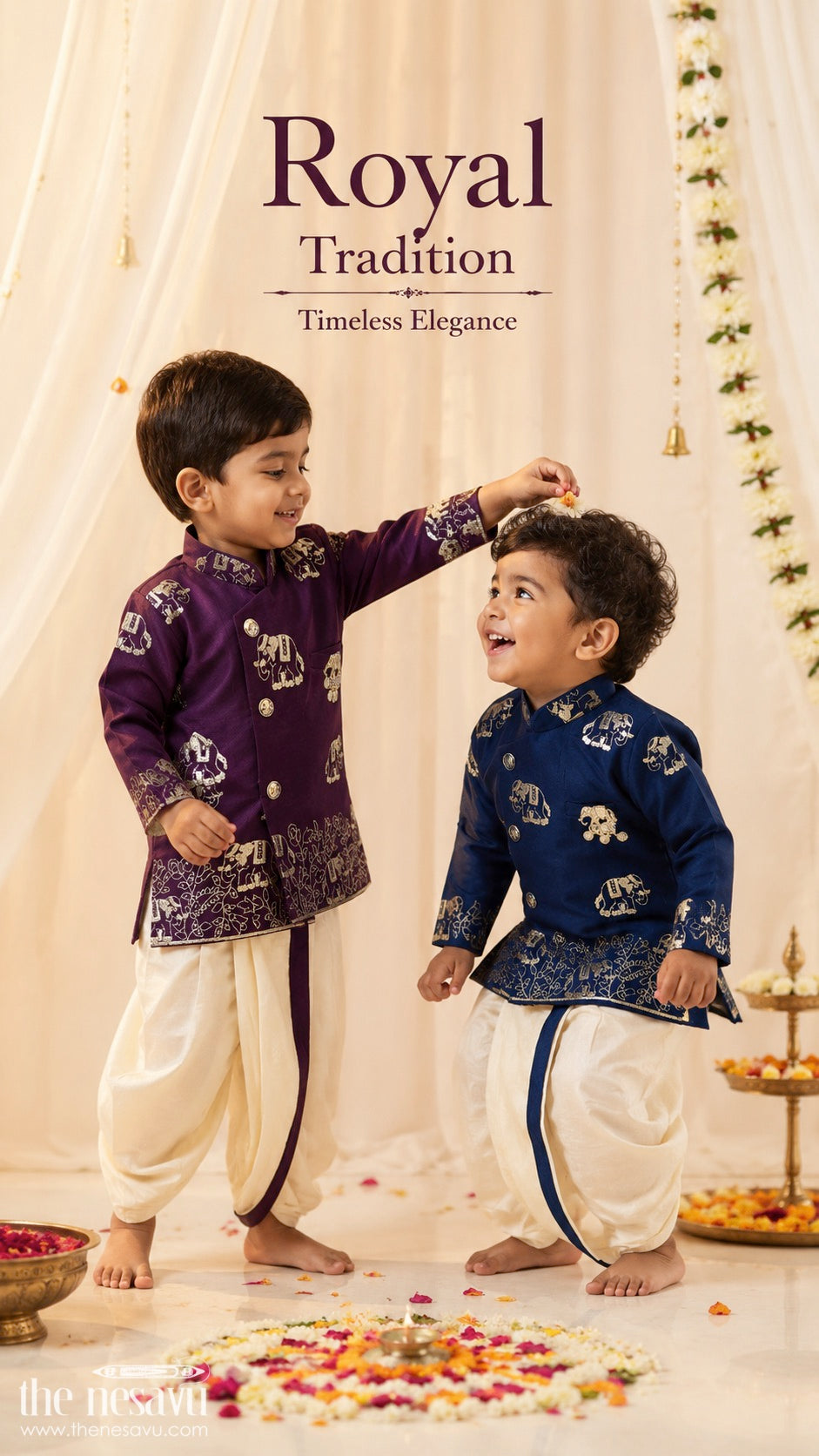Toddler Boys Elephant Embroidery Kurta Set for Weddings