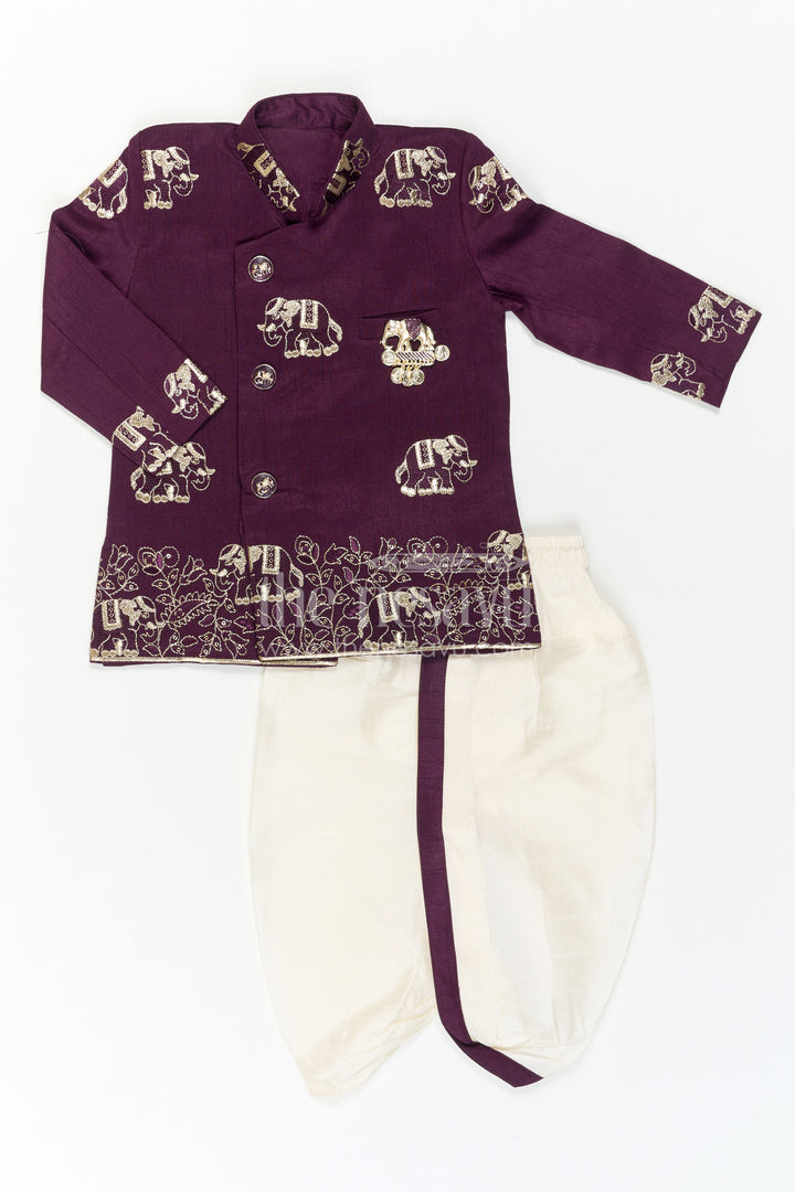 Toddler Boys Elephant Embroidery Kurta Set for Weddings