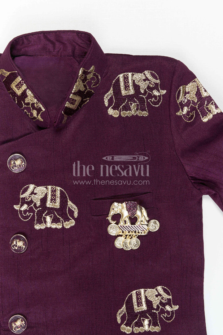 Toddler Boys Elephant Embroidery Kurta Set for Weddings