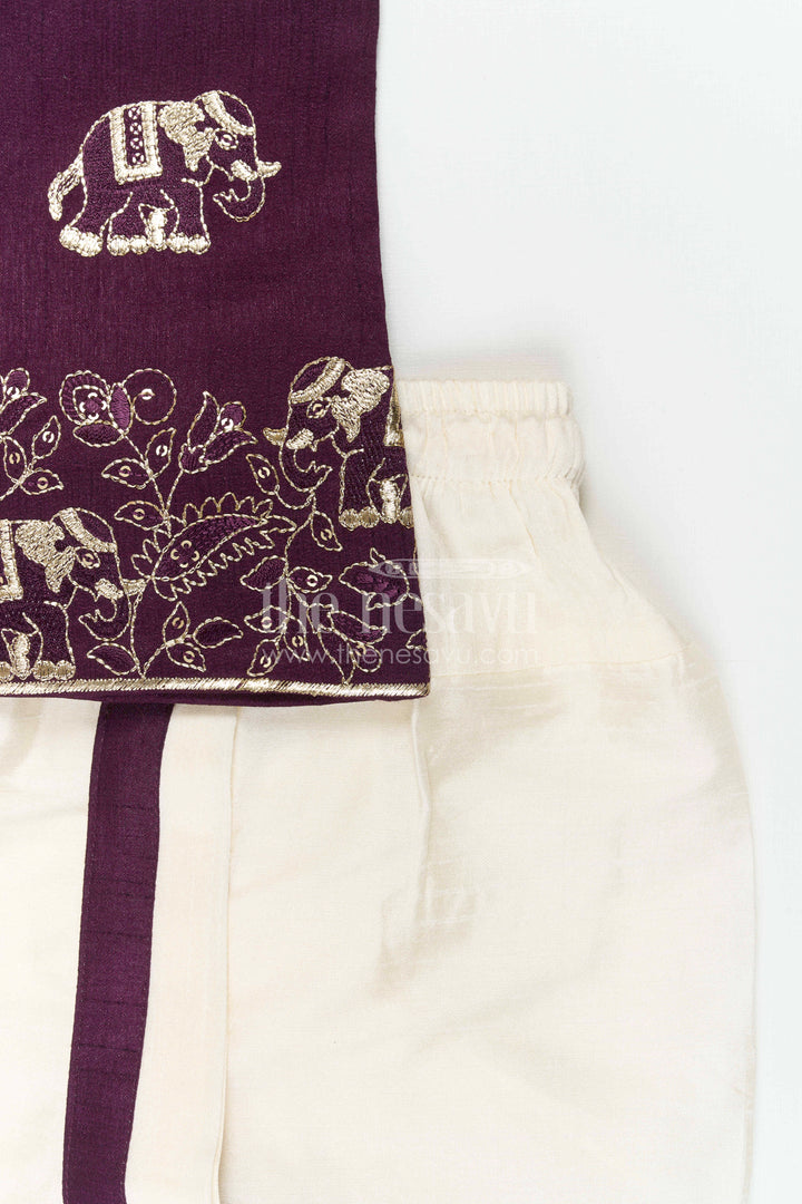 Toddler Boys Elephant Embroidery Kurta Set for Weddings