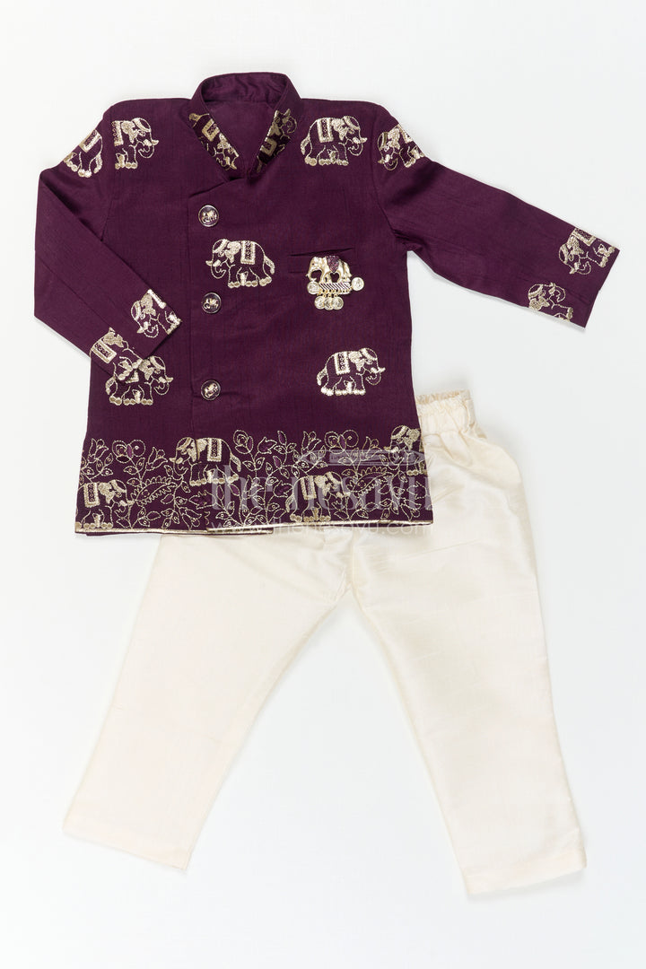 Toddler Boys Elephant Embroidery Kurta Set for Weddings