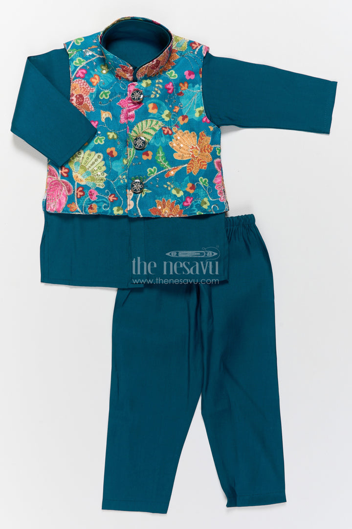 Boys Ethnic Jacket Set in Blue with an Occasion Ready Finish