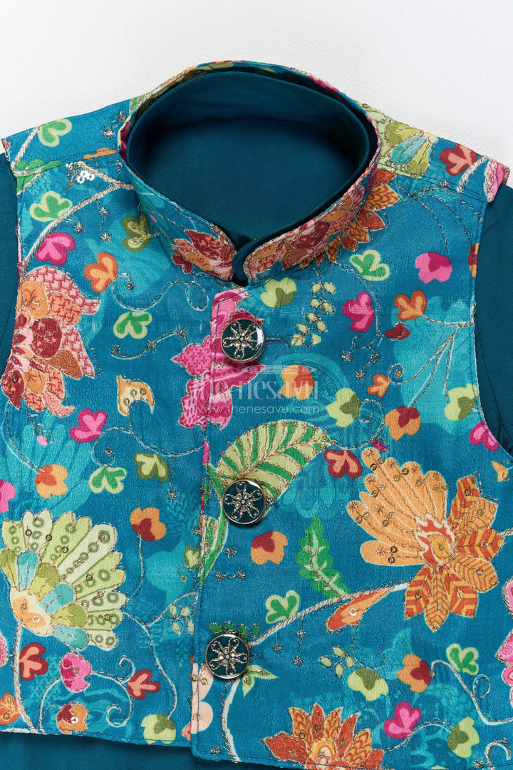 Boys Ethnic Jacket Set in Blue with an Occasion Ready Finish