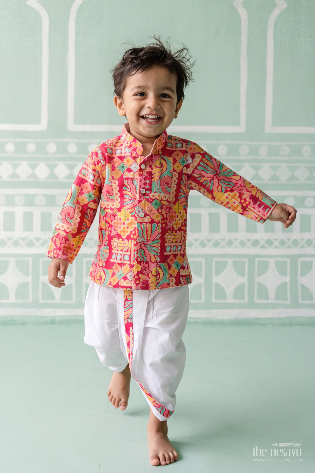 Kids Ready Made Dhoti Set in Red for Celebrations and Photos