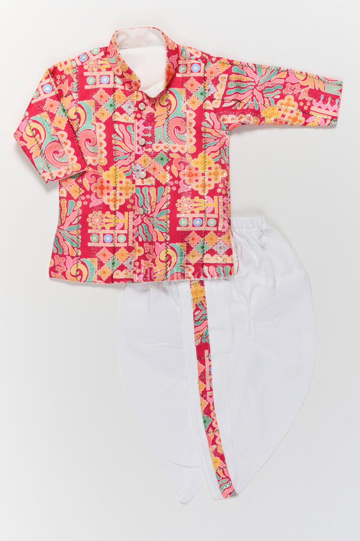 Kids Ready Made Dhoti Set in Red for Celebrations and Photos