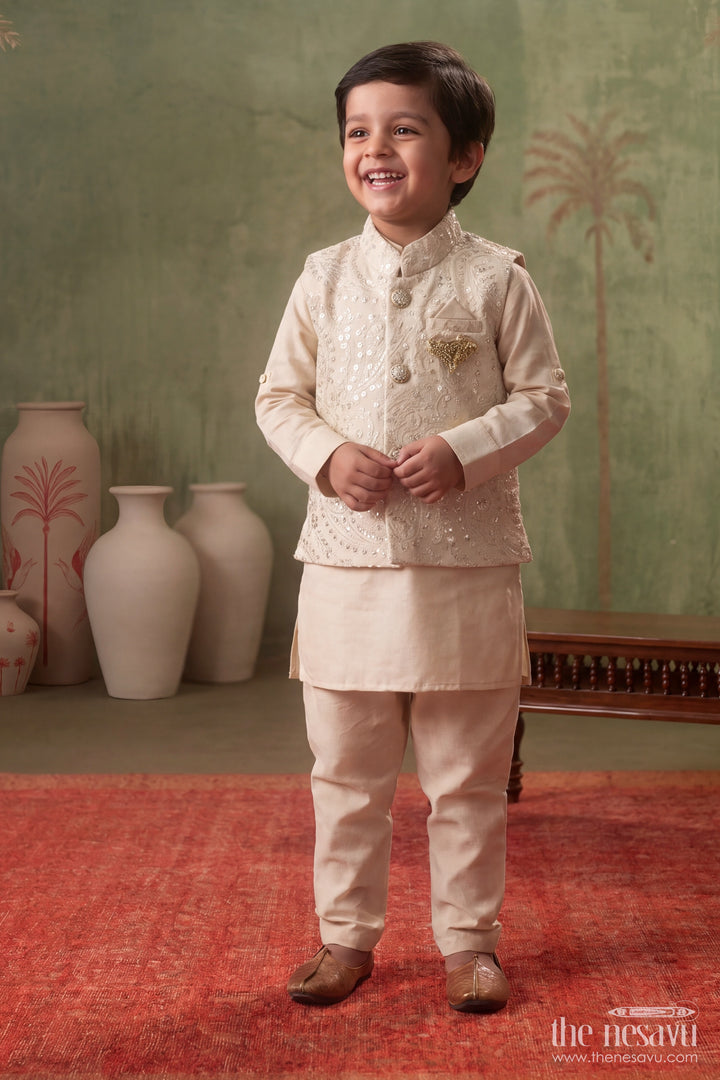 Boys Nehru Jacket Set with Thread Embroidery for Family Functions